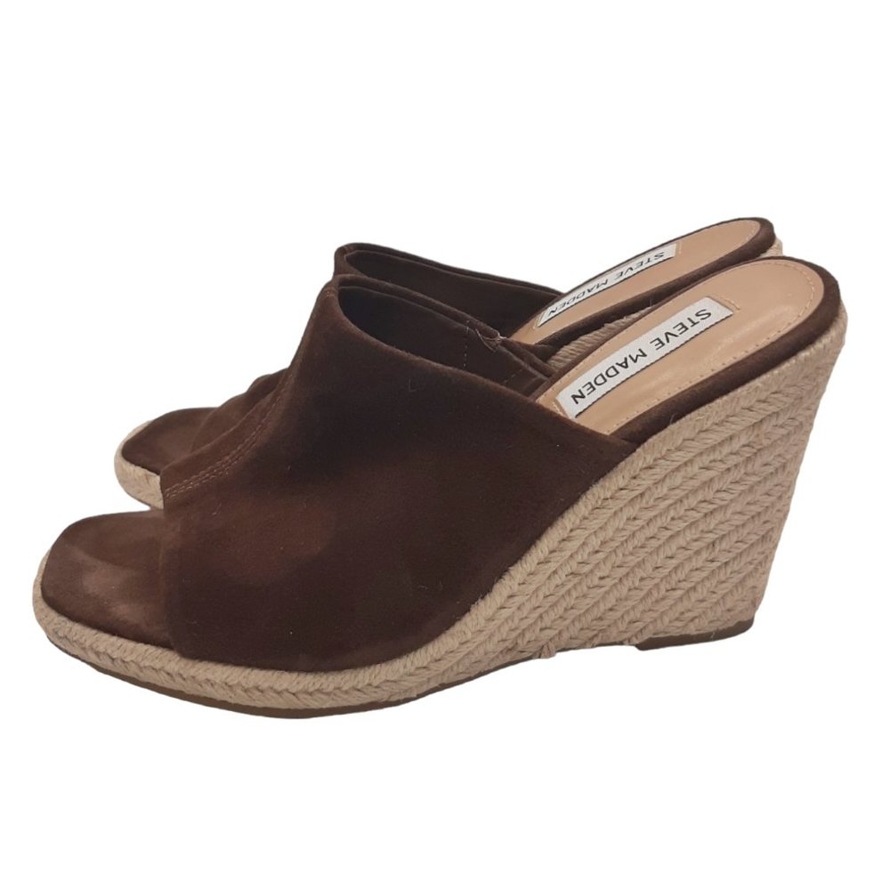 Steve Madden Urge Brown Suede Espadrille Wedge Slide SZ 7.5 - Picture 3 of 10